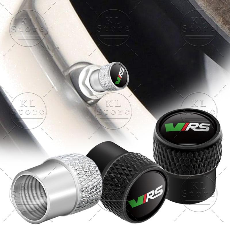 VJDX3 4pcs VRS Emblem Car Wheel Tire Valve Air Stem Caps Dust-proof Cover Decor For Skoda Octavia 1 2 3 Fabia Rapid Superb Kodiaq