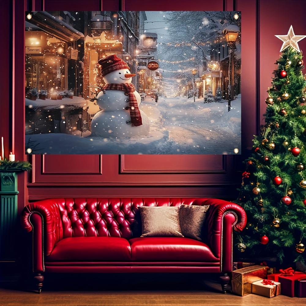 Charming snowman and winter scene background fabric - perfect for Christmas, New Year, and outdoor decoration