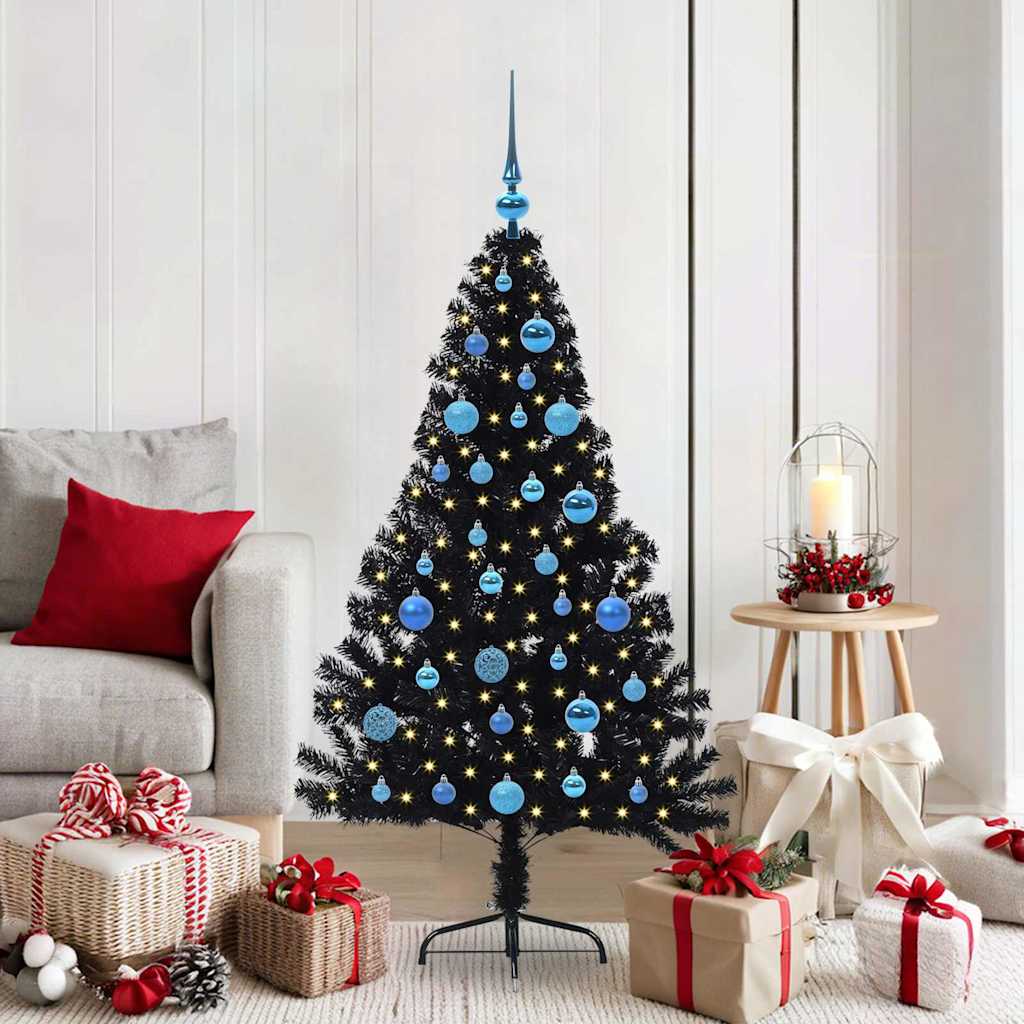 Artificial Pre lit Christmas Tree in Black 150 cm PVC