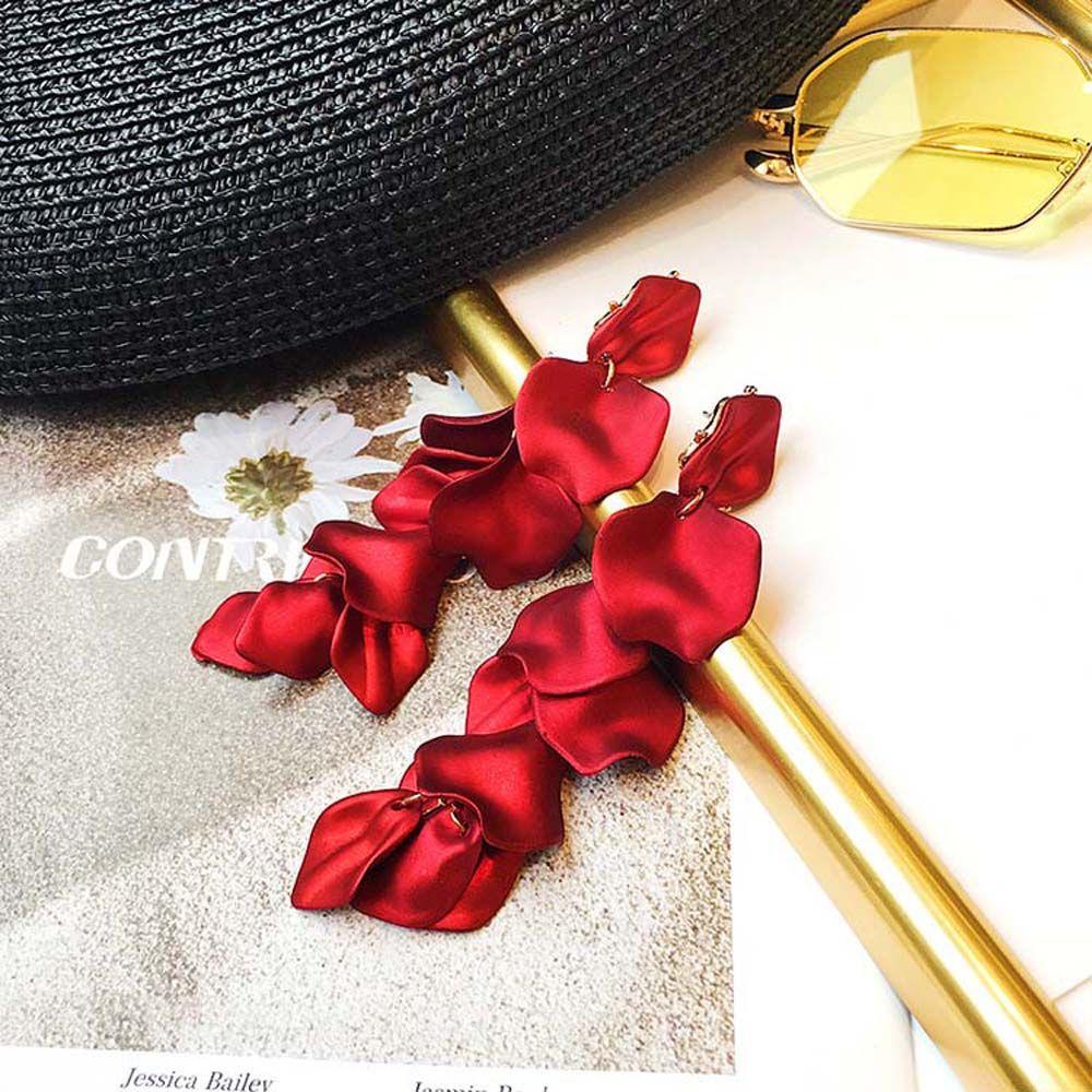 Female Drop Flower Metal Acrylic Resin Red Rose Jewelry Accessories Dangle Earrings Stud Earring