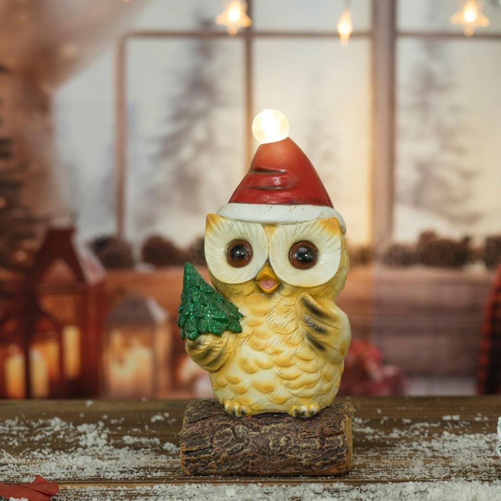 Мультяшная Сова, миниатюрная фигурка из смолы со светодиодной подсветкой, шапка Санты, рождественский праздничный домашний стол, книжная полка, декор, орнамент