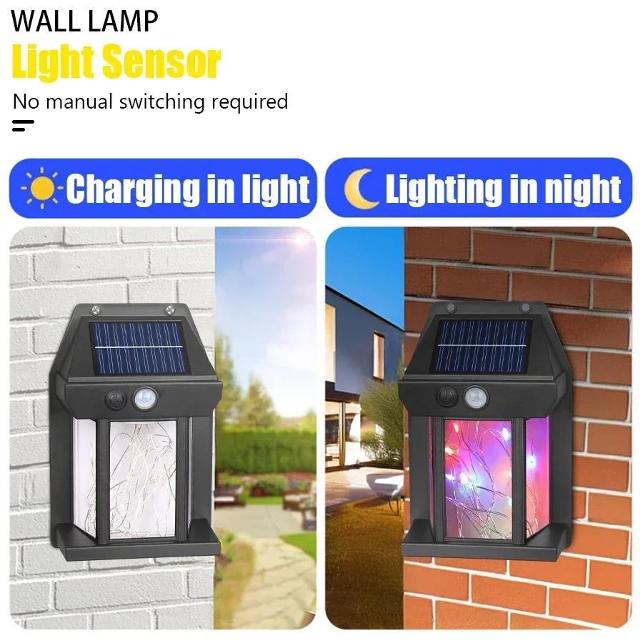 External Led Solar Wall Lamps Motion Sensor Light String Outdoor Waterproof Emergency Lantern Courtyard Garden Decoration Light