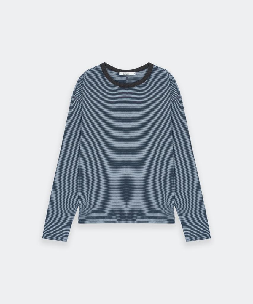 KINETO Blend Stripe Long Sleeve Top_Blue Gray