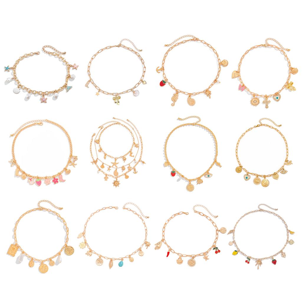 Elegant Shell Crosses Necklace Jewelry Accessory for Women with Gold Charm and Bohemians Summer Seashells Designs