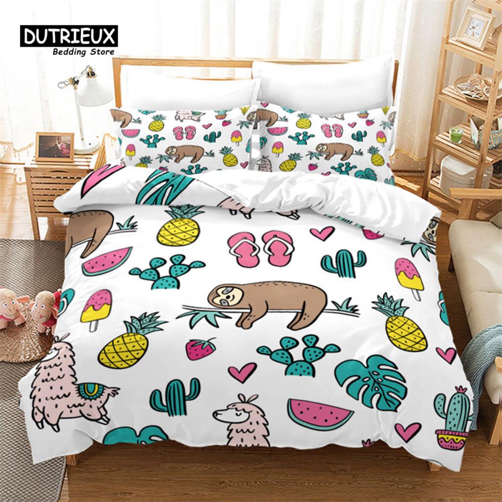 Милый мультяшный ленивец пододеяльник цветочный принт листья комплект постельного белья для детей подростков декор спальни цветы одеяло чехол наволочки