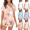 Women's Silk Pajamas Button Home Clothes Star Print Short Sleeve Satin Pajama Set 2 Piece Set