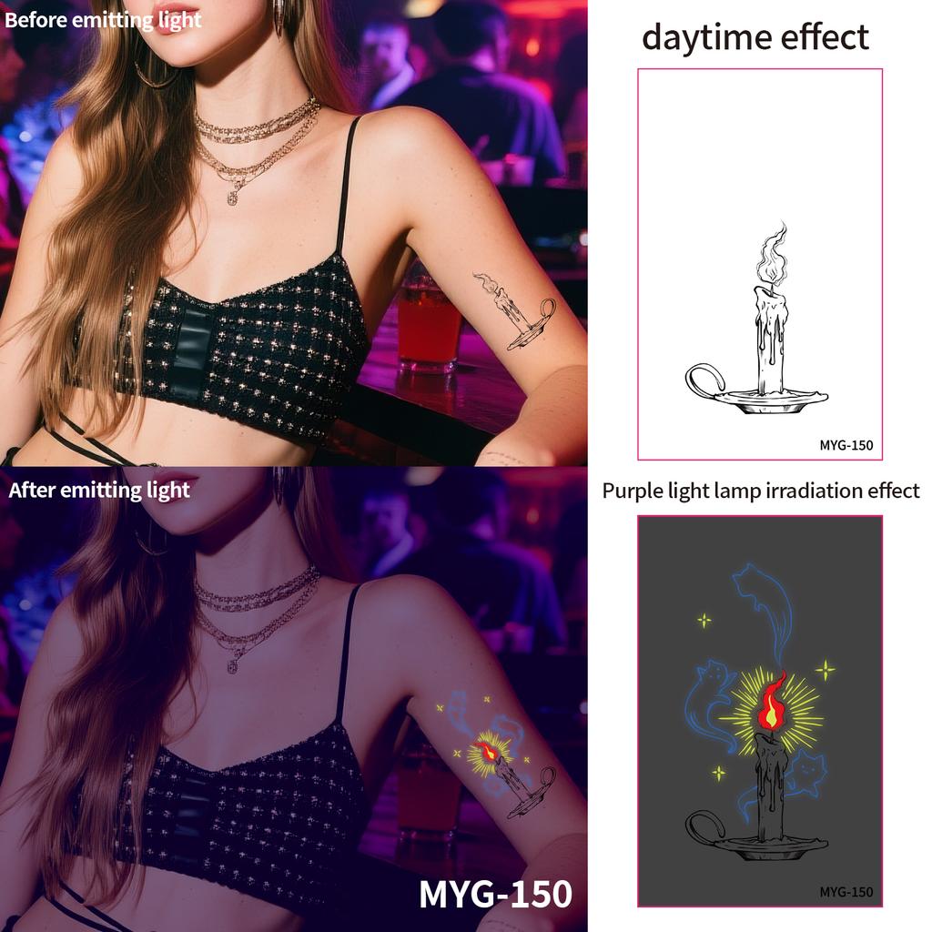 UV Reactive Water Transfer Temporary Tattoos Glow-in-the-Dark for Night Parties Sexy Style for Face Body Application Paper