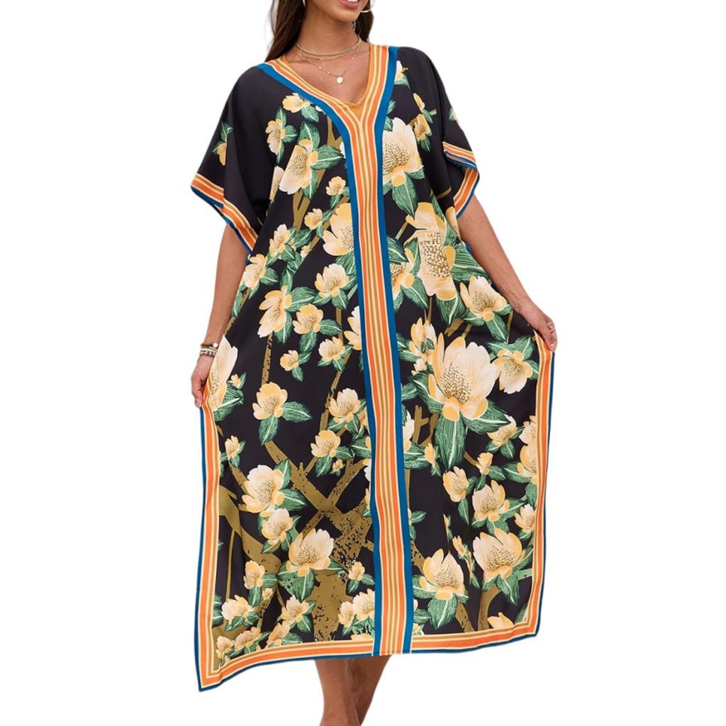 Women's Dress, Colorful Floral Prints, Vacation Loose Robe, Bikini, Sun-protective Smock