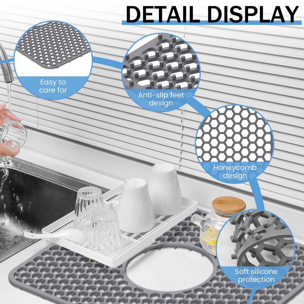 Силиконовые протекторы для раковины Полая подкладка для раковины Нескользящая Теплоизоляция Подкладка для стола Подставка для посуды Защита стола Коврики-сетки для раковины Кухонный инструмент