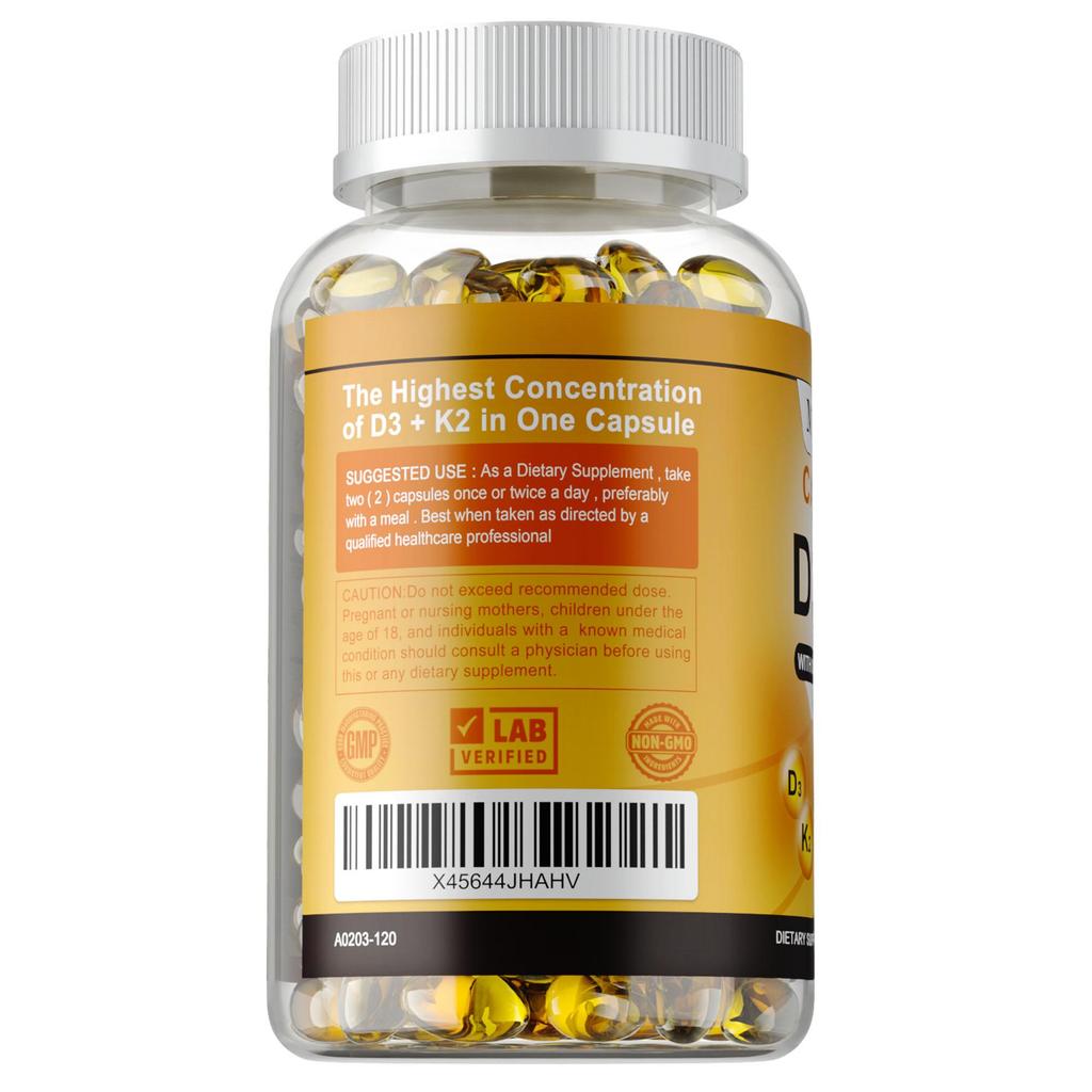 Иммунный витаминный комплекс - Богат высокоэффективными витаминами D3 и K2 - Формула 2-в-1 - Улучшает работу мозга, снимает напряжение и поддерживает мышцы - Без ГМО