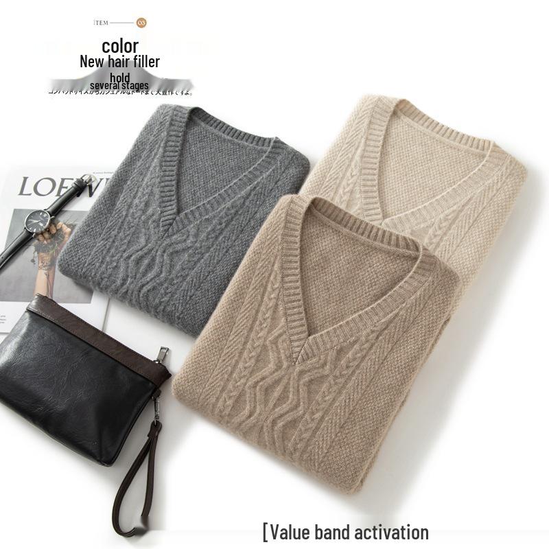 Мужской кашемировый пуловер без рукавов с V-образным вырезом: Осенне-зимний толстый свитер большого размера