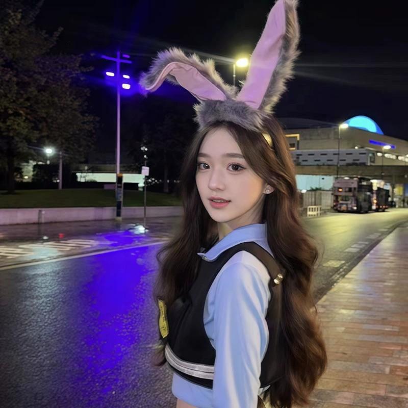 1PC Cosplay Rabbit Police Officer Rabbit Ear Headband Cute Headband Accessories Dress Up Plush Headband Hair Clip
