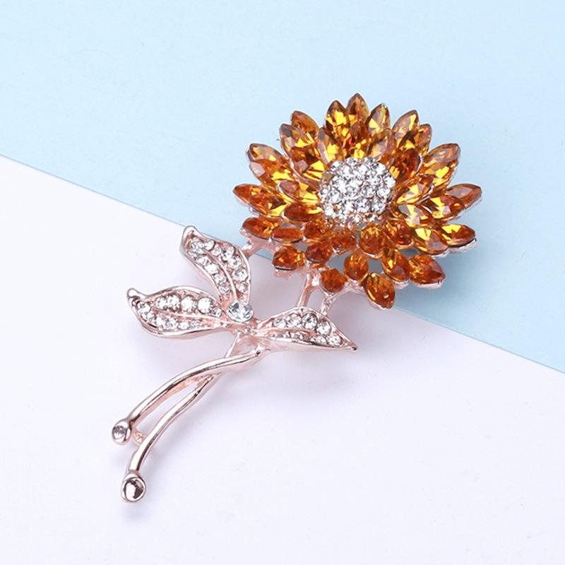 Fashion Personality Temperament Simple Sunflower Brooch Rhinestone Sun Flower Brooch Accessories