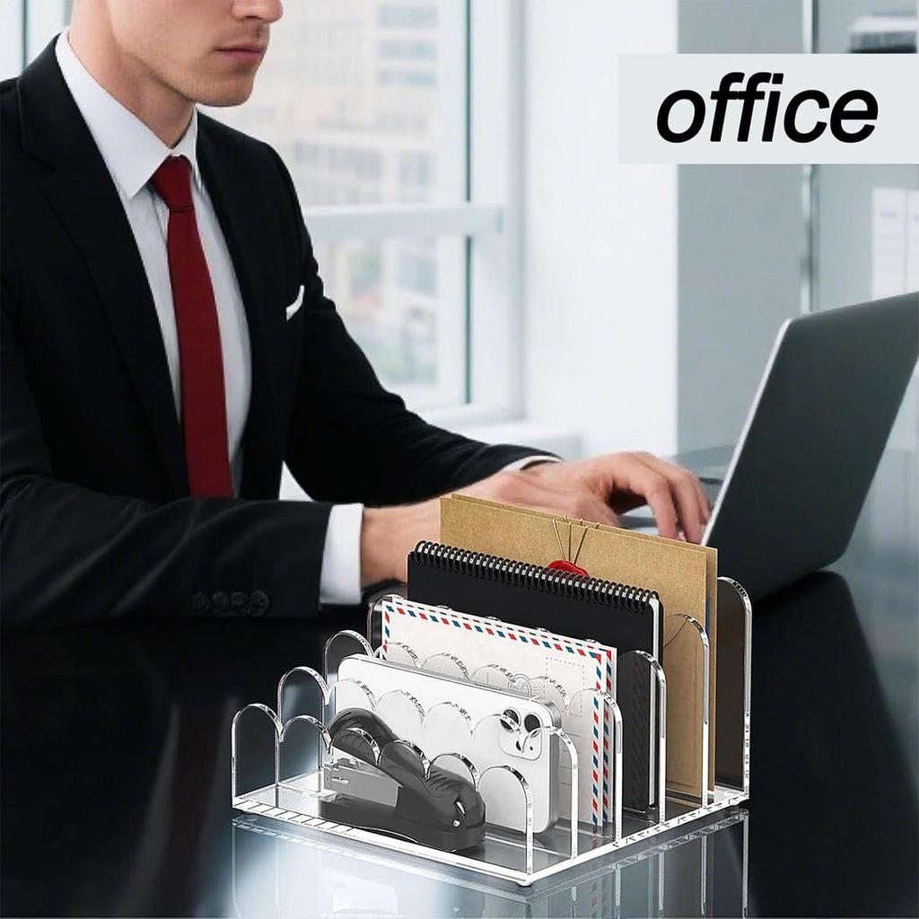 Acrylic Mail Holder 5 Compartments Clear Envelope Organizer Vertical Mail Storage Rack Multifunctional for Envelope Letter