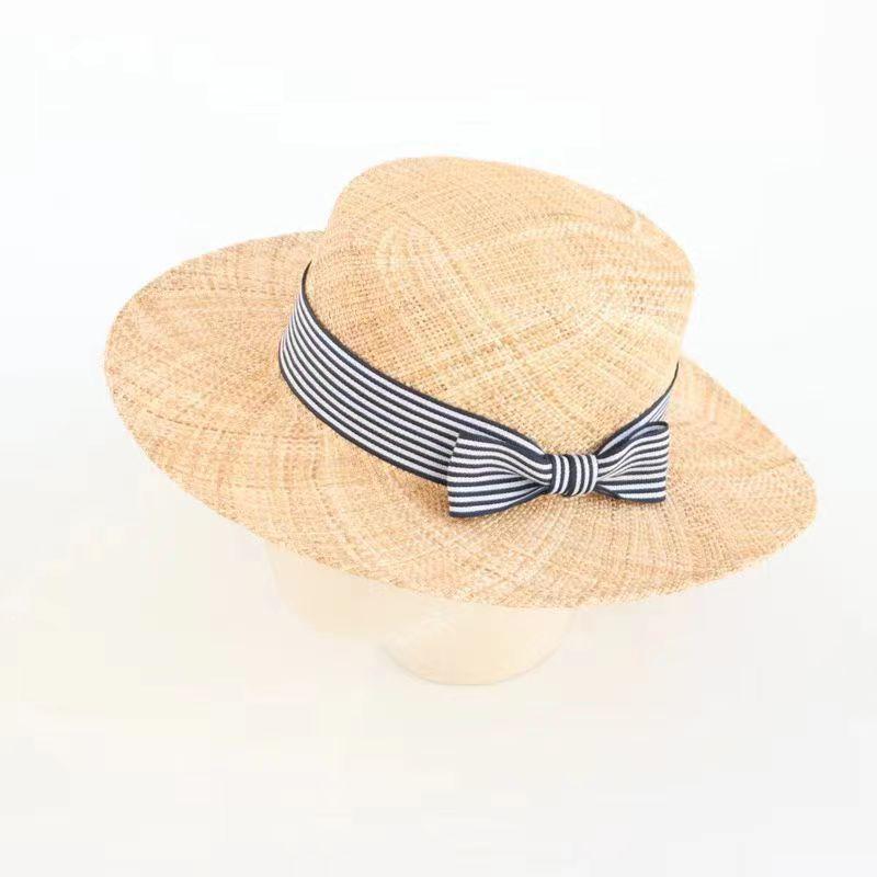 Summer ins wind daily versatile treasure grass straw hat plaid bow beach sunscreen hat temperament top hat French hat