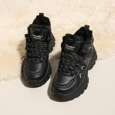 CRLAYDK Массивные кроссовки для женщин с меховой подкладкой, на шнуровке, зимние теплые туфли на платформе, кожаные клинья, женские повседневные папины теннисные