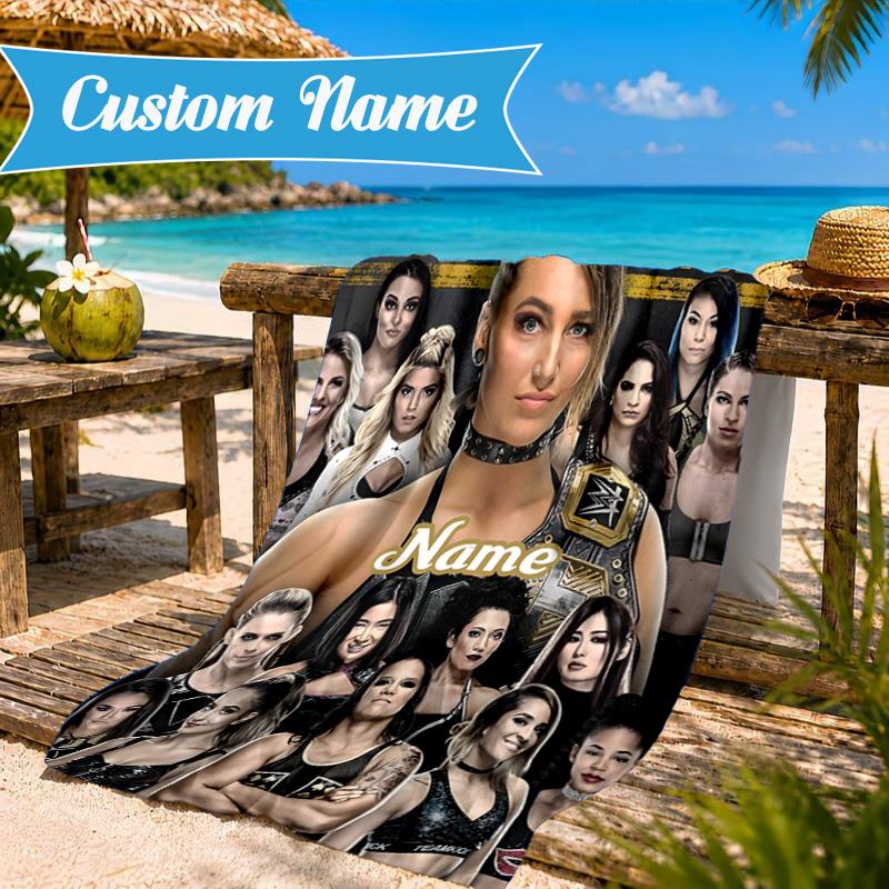 Custom Name wrestling Superstars Collage Beach Towel Microfiber Beach Towel, Lightweight and Quick-Dry, for Summer Travel, Swimming Pool Gift