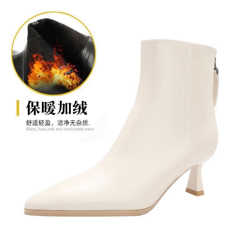 Обработка на заказ остроносых коротких ботинок женские осенне-зимние женские ботинки белые туфли на высоком каблуке женские на тонком каблуке средней длины французские короткие ботинки