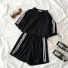 Striped Short Sleeve Women 2Pcs Tracksuit Set Summer Casual Loose Sports Suit T Shirt Shorts Set