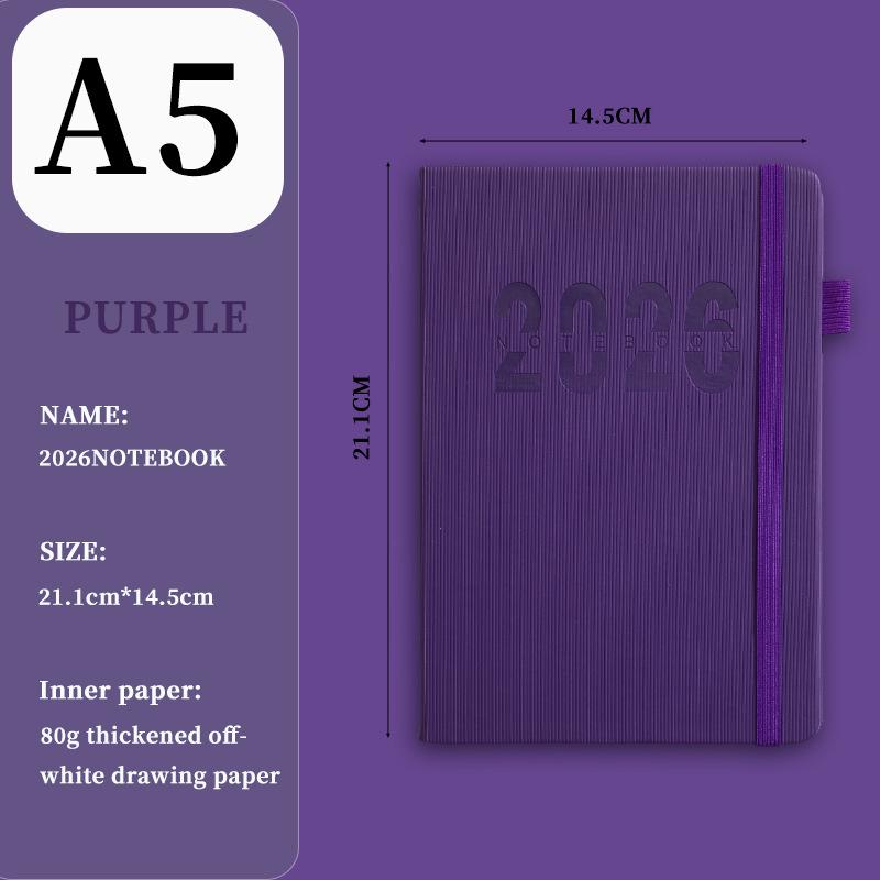 Ежедневник на английском языке на 2026 год с резинкой: Годовой календарь, Еженедельник, 365-дневный блокнот для эффективности