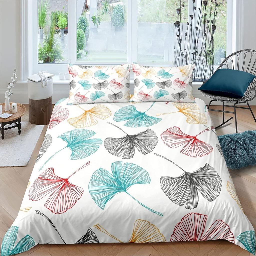 Пододеяльник с изображением листьев гинкго Queen Natural Botanical Комплект постельного белья Plants Rustic Farmhouse Покрывало для одеяла Abstract Leaves Покрывало для одеяла