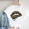 Tee Top Summer Fashion Women Print Tshirt Leopard Lip Sweet Printing Lady Female Clothing Casual Short Sleeve Graphic T-shirt