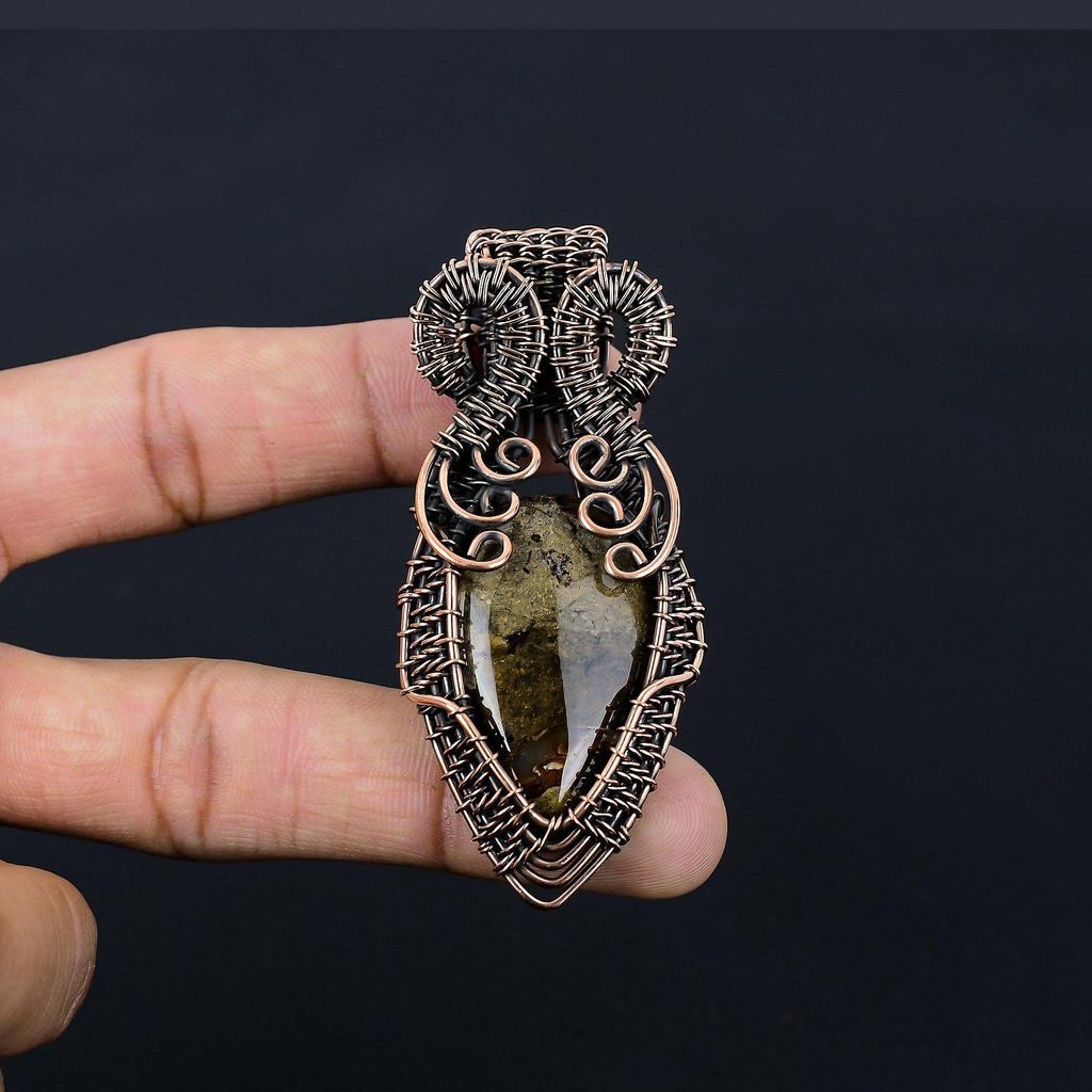 Камень-кальций, драгоценный камень, чистая медная проволока, обернутая подвеской ручной работы, ювелирные изделия