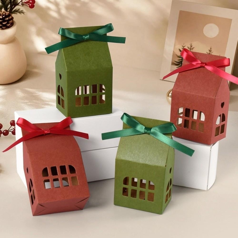 10 Pcs Hollow-Out Christmas Candy Box House-Shaped House-Shaped Gift Box Home Party Supplies