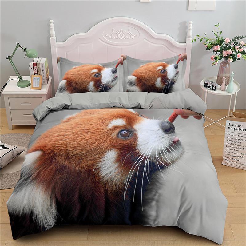 Kids Cute Animals Bedding Set Twin King For Boys Girls Teens 3D Panda Print Duvet Cover Microfiber Comforter Cover Bedroom Decor