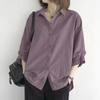 Plus Size Women Summer Lantern Sleeve Shirts Loose Solid Color Tops Korean Style Shirt