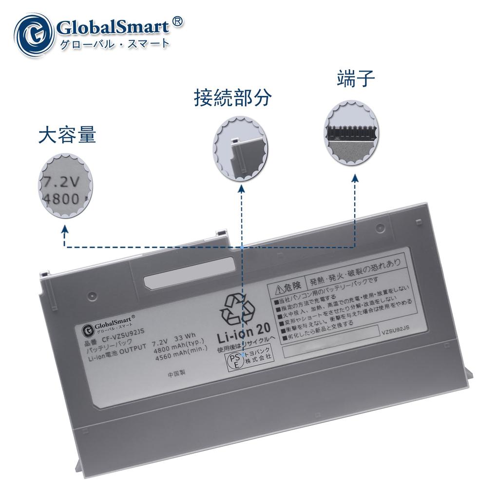 Совместимая сменная батарея Panasonic VZSU92 VZSU92JS Silver Применимо Совместимо с ноутбуками [GlobalSmart] cf-mx3 cf-mx4 cf-mx5 CF-VZSU92 CF-VZSU92E