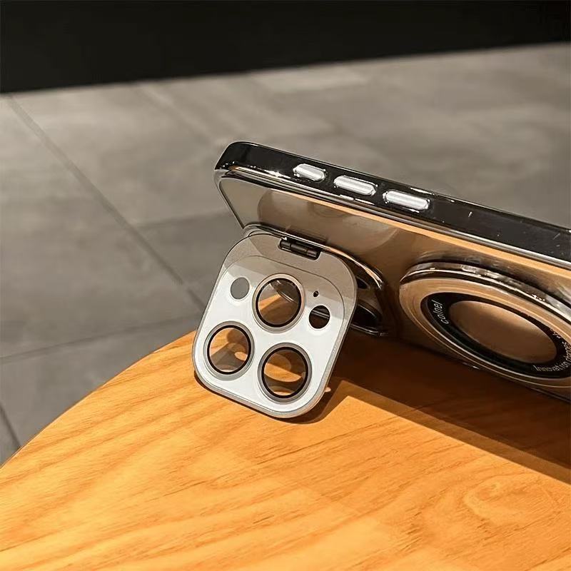 Dual bracket electroplated magnetic stand suitable for iPhone 17 Pro, lens cover for Apple 16 Pro Max, protective cover for 15/14