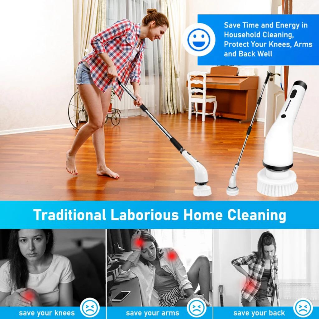 8-в-1 Многофункциональная беспроводная электрическая щетка для чистки, бытовая щетка для кухни, ванной комнаты, USB, ручные вращающиеся чистящие инструменты