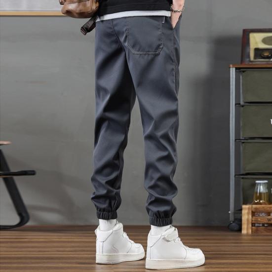 Весна Осень Мужские брюки-карго Свободные эластичные брюки на завязках на талии Множество карманов Однотонные спортивные брюки больших размеров с резинкой на щиколотке Повседневные брюки Ninth