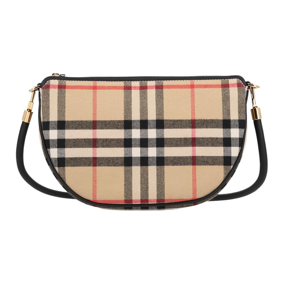 Burberry Олимпия Классическая тисненая клетка Подмышечная сумка-полумесяц Холст и кожа Сумка-тоут Сумка через плечо Женские сумки Бежевый 81114131