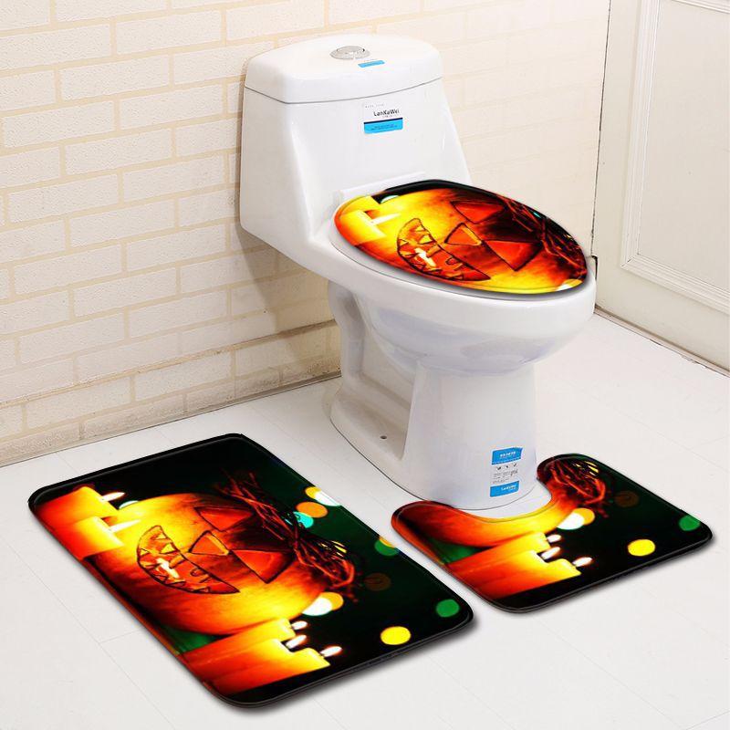 Pumpkin Lamp Bathroom Toilet Three-Piece Floor Mat Doormat Bathroom Carpet
