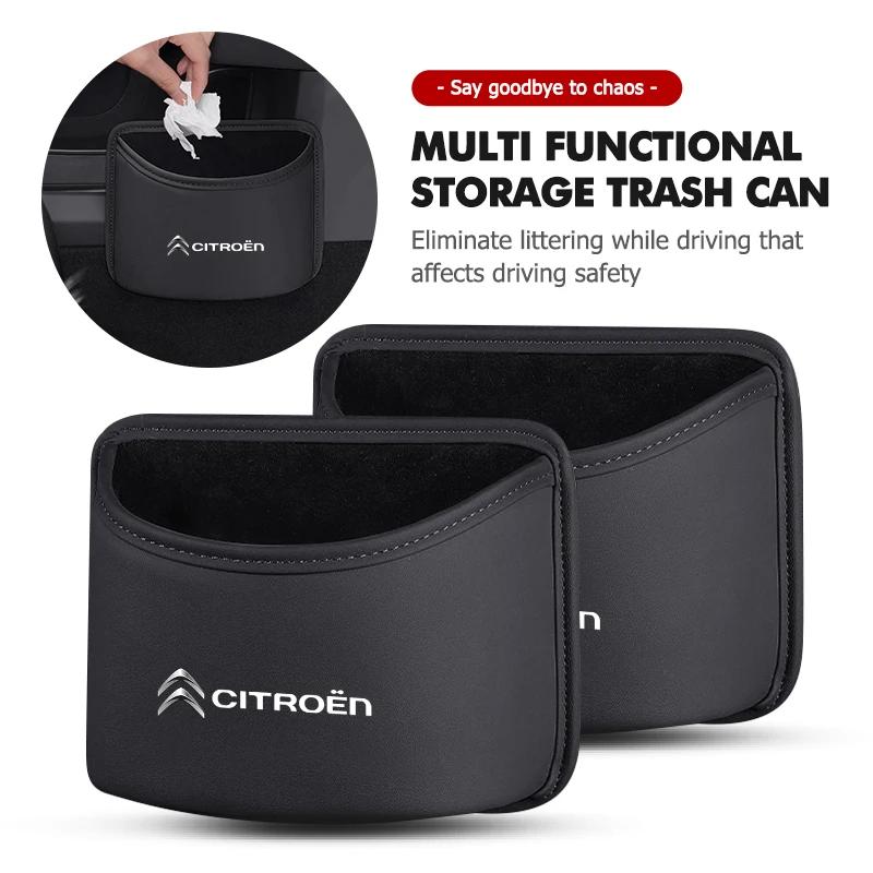 Leather Car Trash Bin Hanging Garbage Dust Case Storage Box For Citroen Grand Berlingo Jumper Celysee Xsara Picasso Aircross