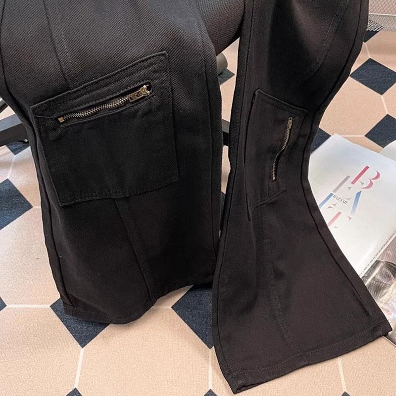 Винтажные свободные черные брюки карго женские с высокой посадкой уличная одежда с карманами женские прямые брюки