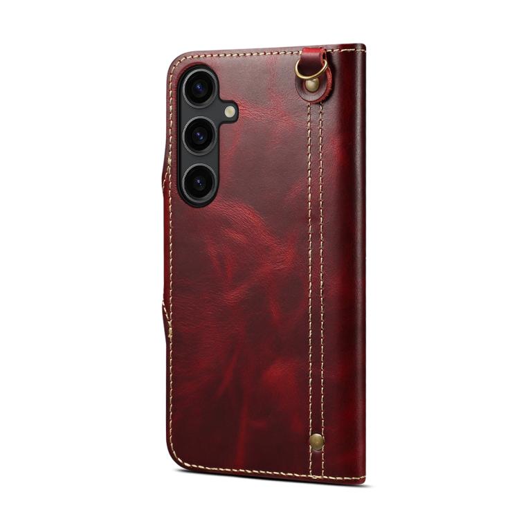 Oil Wax Cowhide Magnetic Button Genuine Leather Case For Samsung Galaxy S26 Ultra 5G, Retro Wallet Card Slot Stand Protective Phone Cover