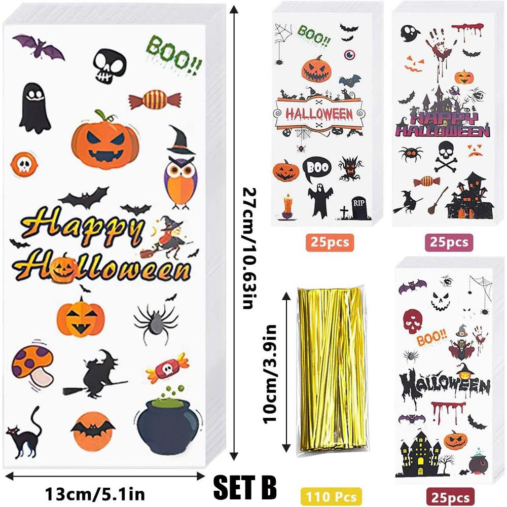 100 шт. целлофановых пакетов на Хэллоуин, прозрачный целлофановый пакет, подарочные пакеты для сладких конфет с завязками для вечеринки на Хэллоуин