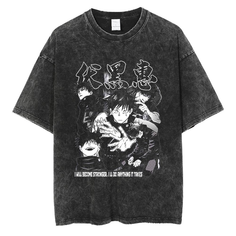 Anime Jujutsu Kaisen Print T Shirt Men Summer Zenin Maki Streetwear Tshirt Oversized Vintage Washed Short Sleeve Casual Tshirt