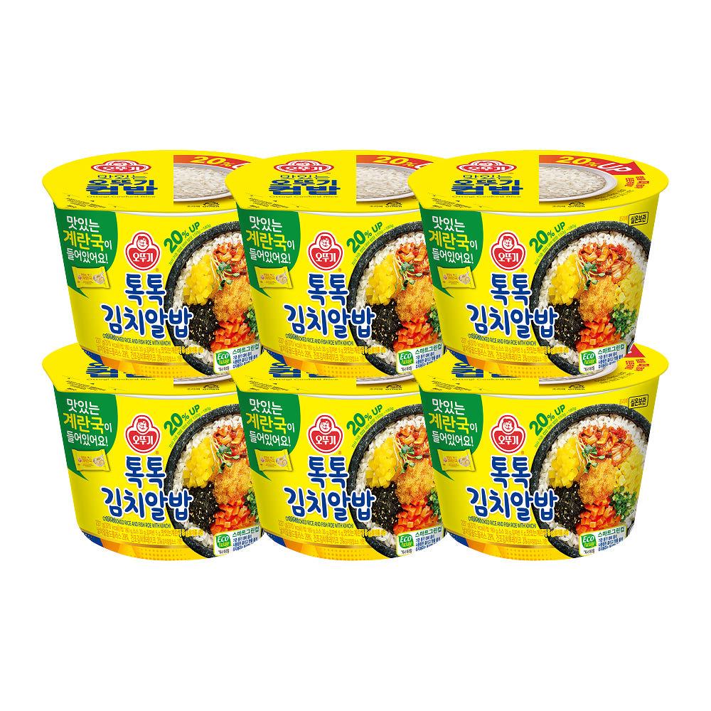 Ottogi Toktok Kimchi Flying Fish Roe Rice Bowl with Instant Egg Soup Savory Popping Texture Easy Meal 227g x 6 Bowls