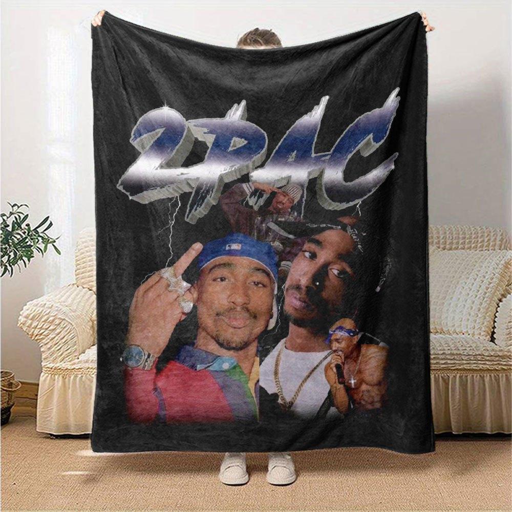 1 шт. Плед в стиле Hip Hop 2Pac, Мягкий, Легкий, Для всех сезонов, Многоцелевой плед для дивана, кровати, офиса и пикников, Французский стиль с культовыми обложками альбомов и цитатами