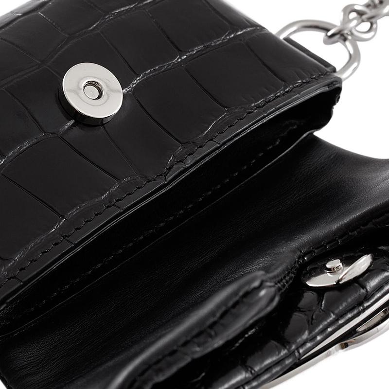 Vivienne Westwood Saturn Logo Snap Closure Crocodile Pattern Embossed Surface Mini Waist Bag Women waist bag Black 51130009UL0039N401
