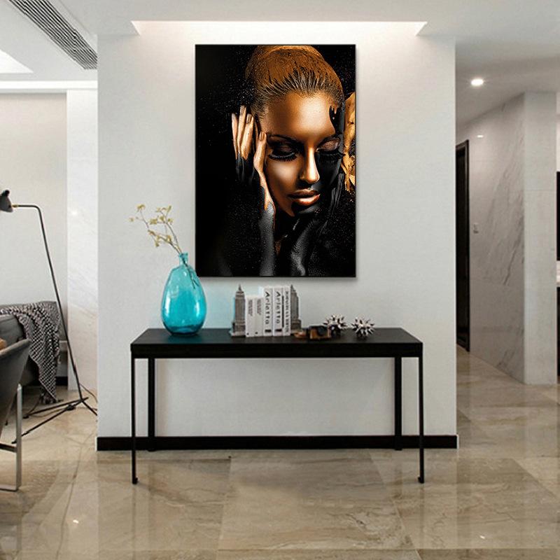 Африканские женщины Классические черные золотые жесты Плакаты и принты Женские портреты Картина на холсте Настенные художественные картины для домашнего декора