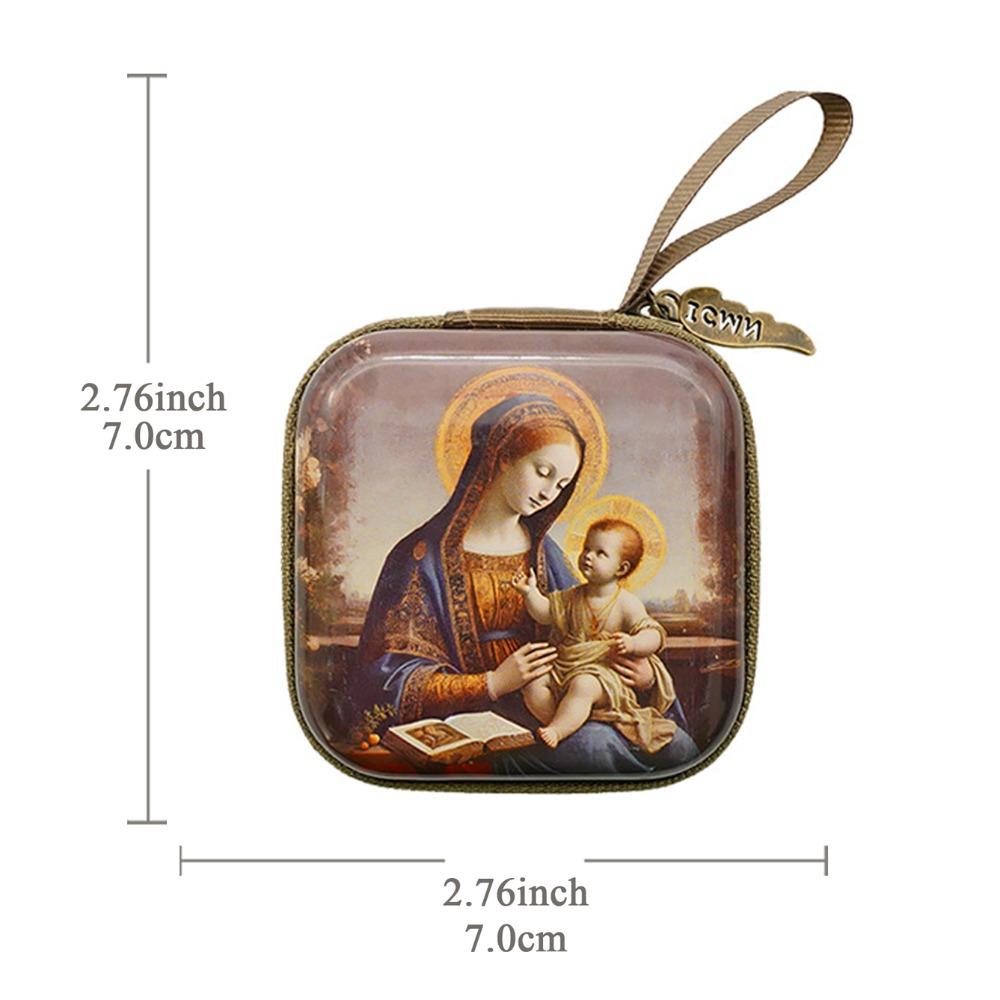 Virgin Mary Jewelry Box Zippered Christian Gift Portable Prayer Rosary Storage Bag Devotees
