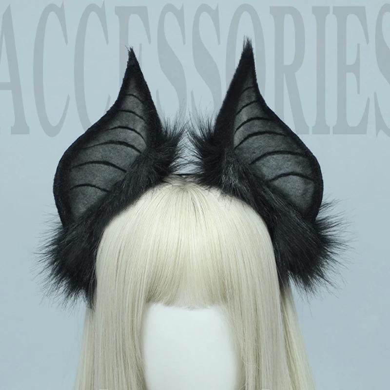 Cute Handmade Faux Fur Bat Ears Headband Halloween Christmas Cosplay Party Costume Accessories Masquerade Party Headdress