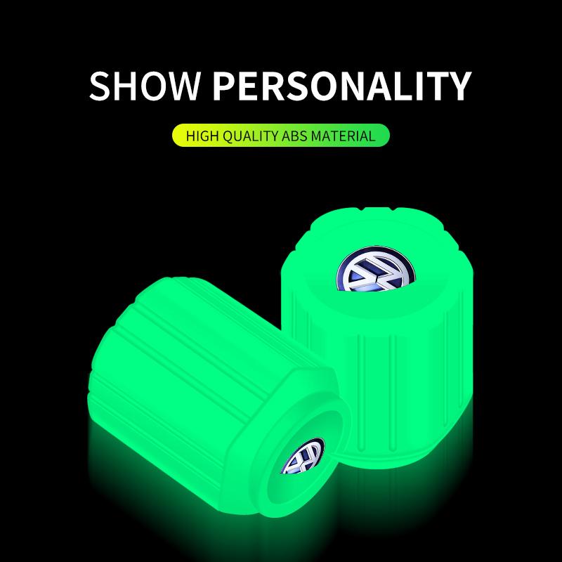 4x Fluorescent Green Car Wheel Tire Valves Caps Luminous Valve Dust Covers For Volkswagen VW Golf 4 7 MK3 4 7 Touran Polo Passat