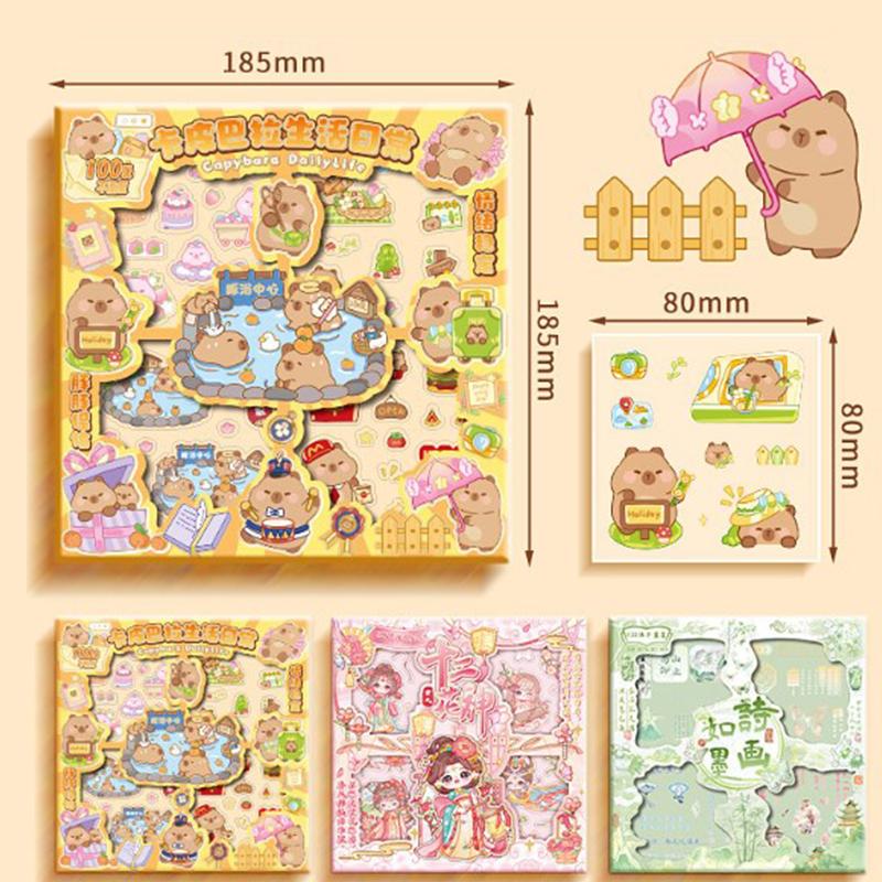 100 листов Модные наклейки с животными капибарами Водонепроницаемые наклейки для ручного учета Мультяшные милые наклейки для украшения блокнота