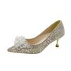 Autumn New Thin Heel Single Shoes Women's Pointed Head Shallow Mouth Rhinestone Flower Slip-on High Heels